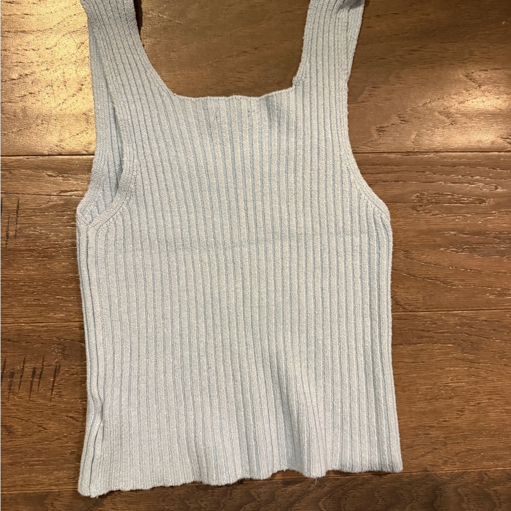 Light Blue Ribbed Knit Tank Top - Picture 2 of 2
